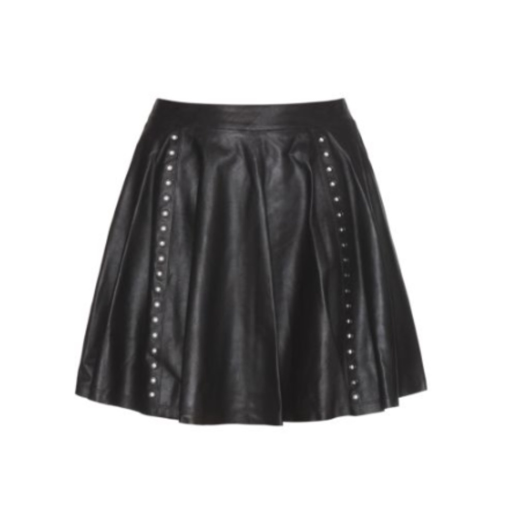 Alice + Olivia Black Faux Leather Studded A-Line Skirt